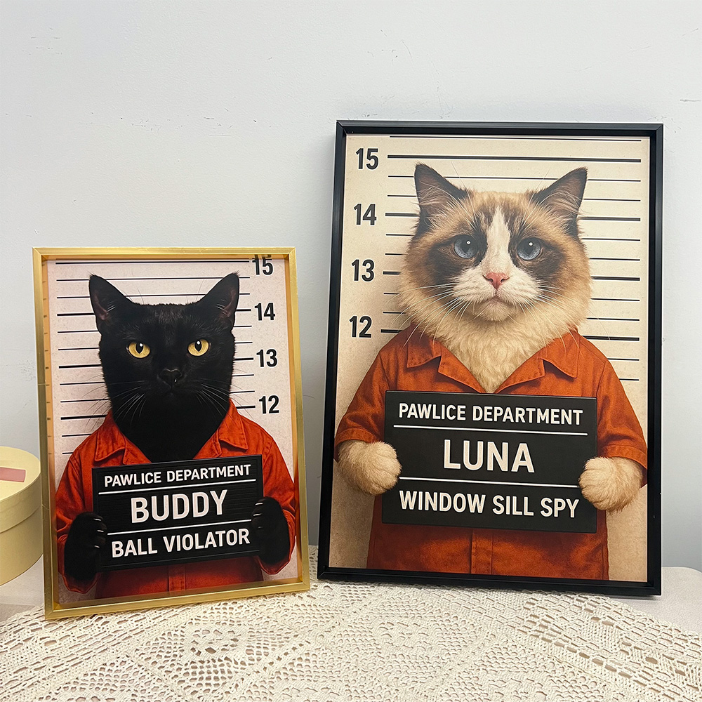  Custom Pet Mugshot Portrait Wall Art, Custom Guilty Pet Art