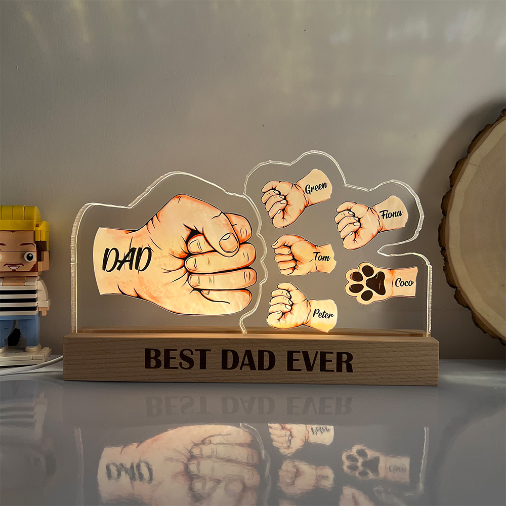 50%OFF ⭐️ Custom 3D 6mm Thick Fist Bump Best Dad Ever Night Light