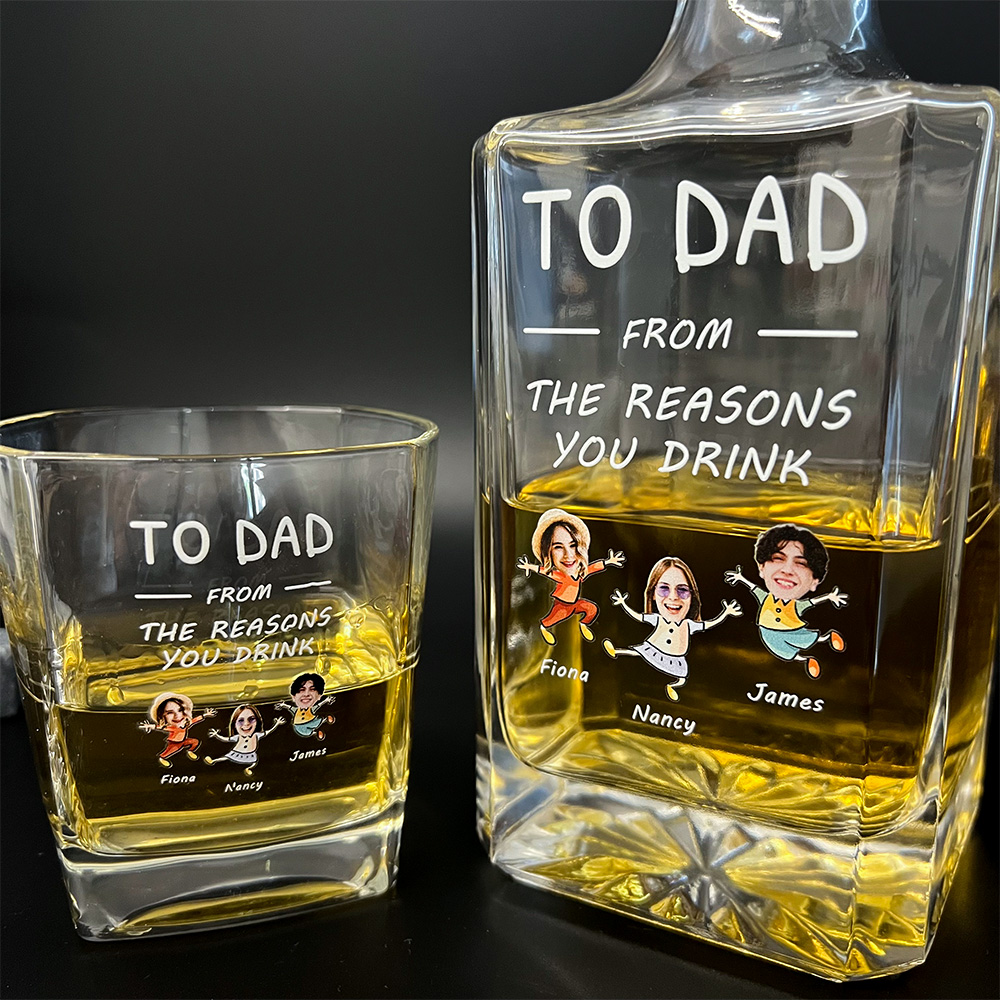 50%OFF ⭐️ To Dad From The Reasons You Drink-CustomPhoto Face Kids Whiskey Bottle Cup Gift Set