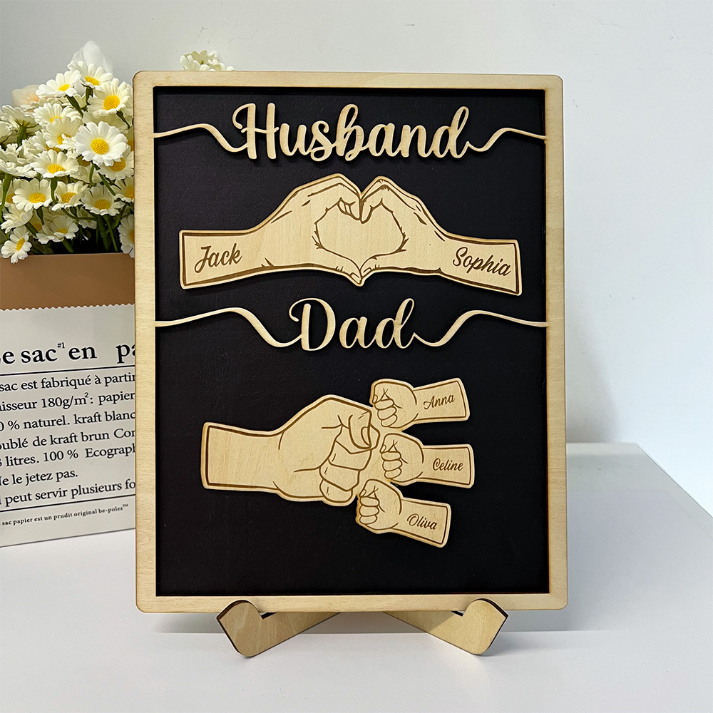 50%OFF⭐️Custom Fist Bump Dad Wooden Plaque Gift, Husband Wood Sign