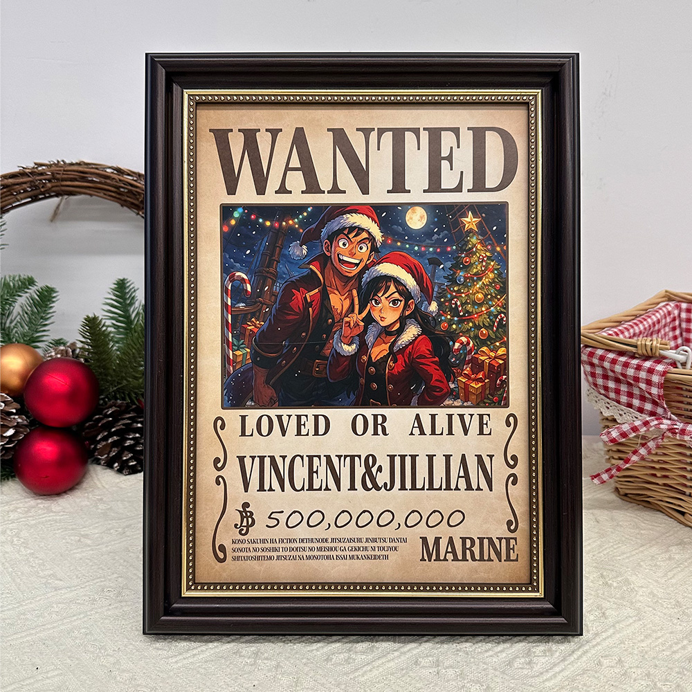 Custom Christmas Anime Wanted Couple Portrait, Pirate Theme Frame Gift⚓