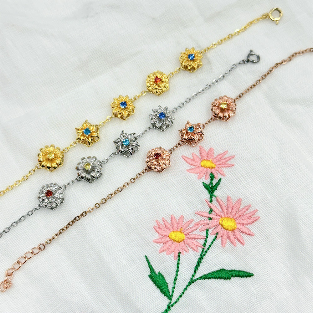 Personalized Birth Flower Fidget Spinner Bracelet With Birthstone For Mom & Grandma