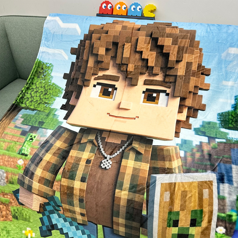 Custom Minecraft Pixel-Style Blanket with Face & Name