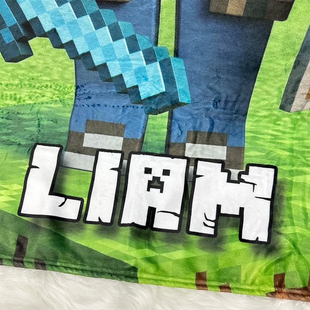 Custom Minecraft Pixel-Style Blanket with Face & Name