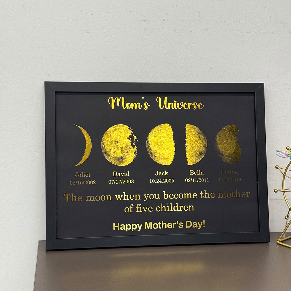 Custom Moon Phase Frame With Text & Date-Mom's Universe