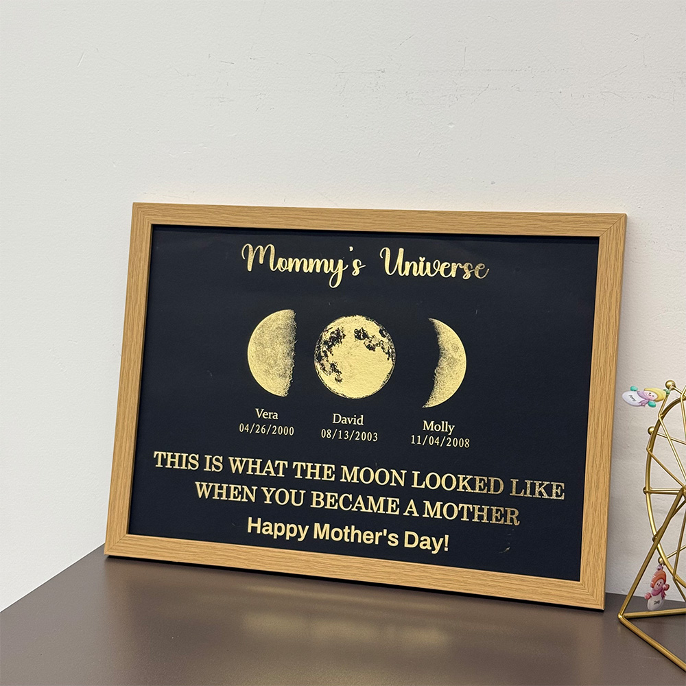 Custom Moon Phase Frame With Text & Date-Mom's Universe