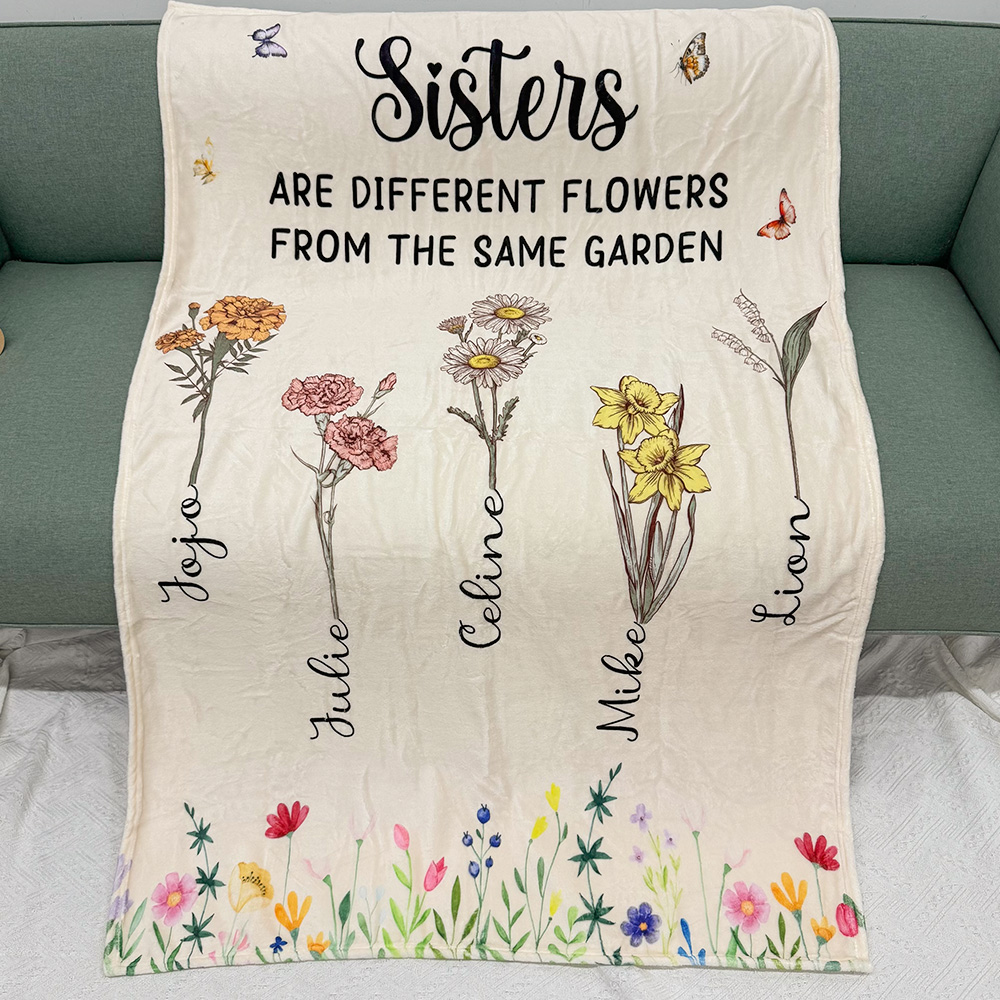 50%OFF⭐️Custom Sisters Month Birth Flower&Name Blanket