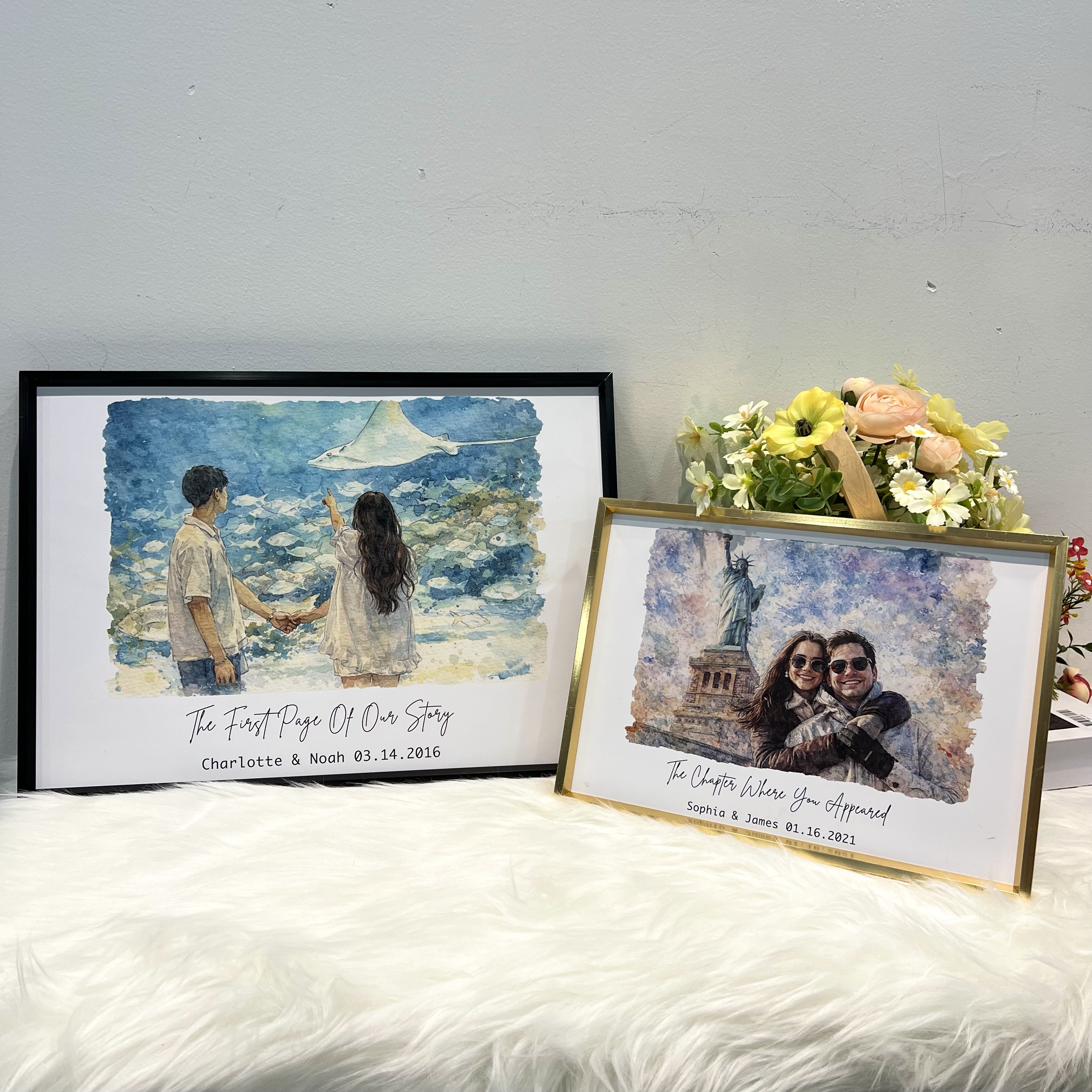 Where Our Story Began❤️ – Personalized Watercolor Photo Frame