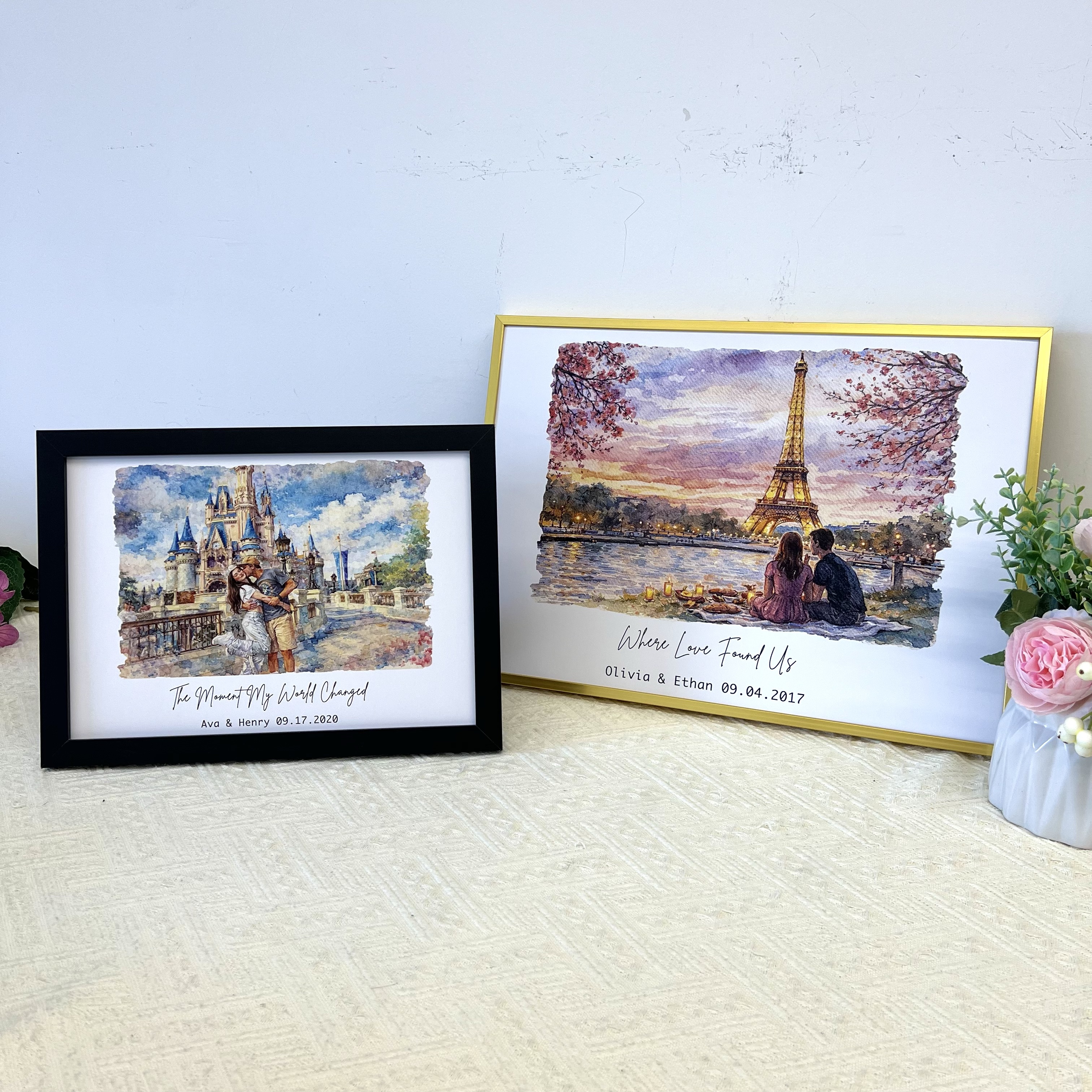 Where Our Story Began❤️ – Personalized Watercolor Photo Frame