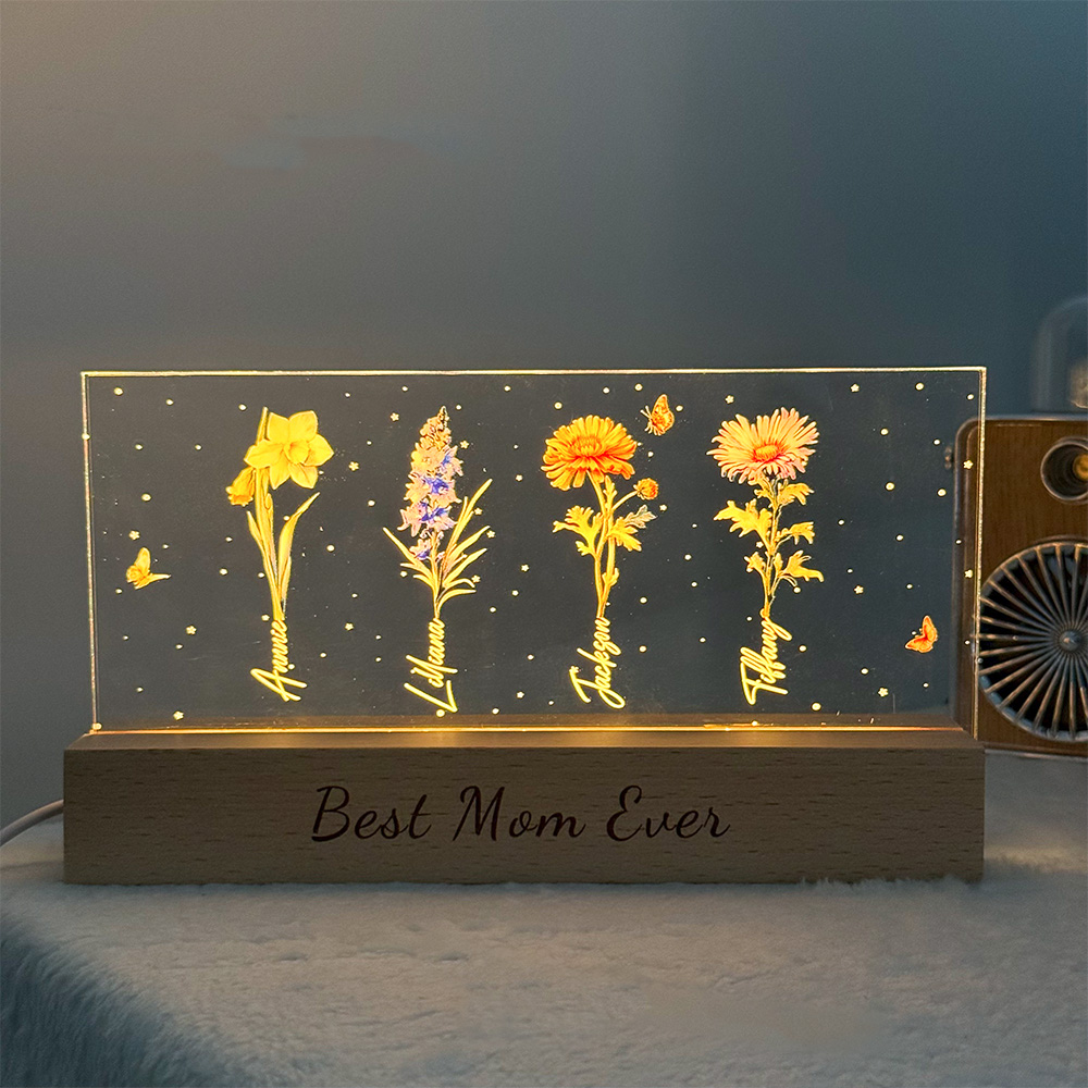 50%OFF⭐️Birth Month Flower With Names Personalized LED Night Light