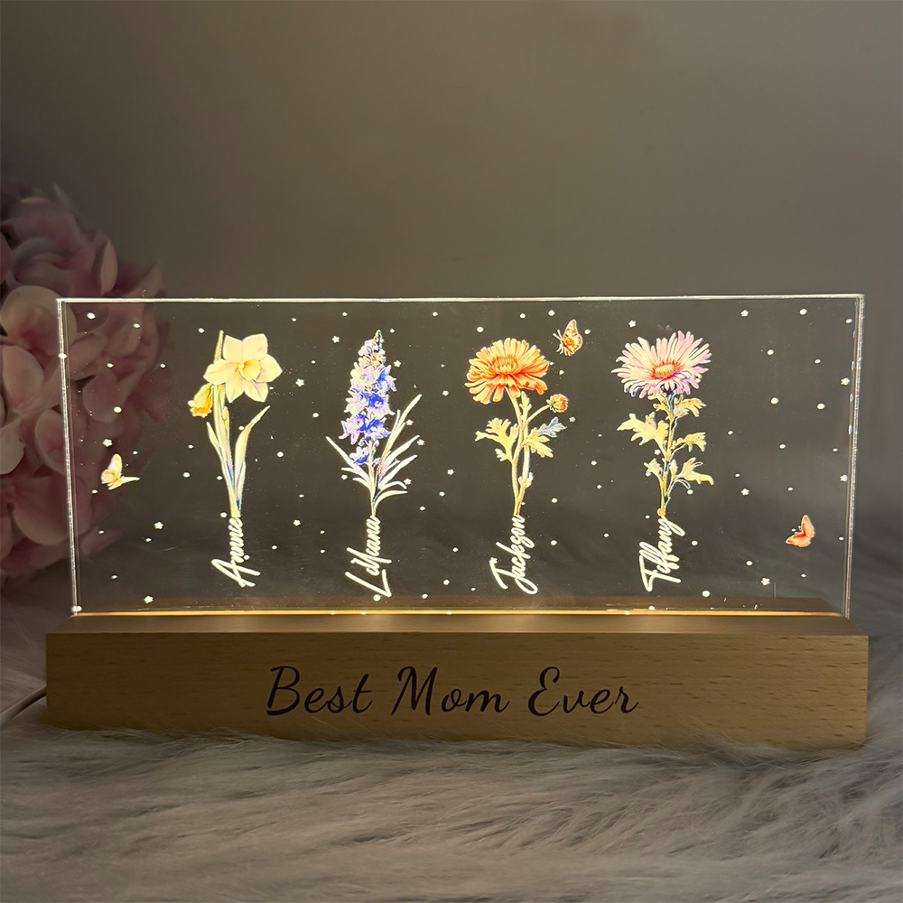 50%OFF⭐️Birth Month Flower With Names Personalized LED Night Light
