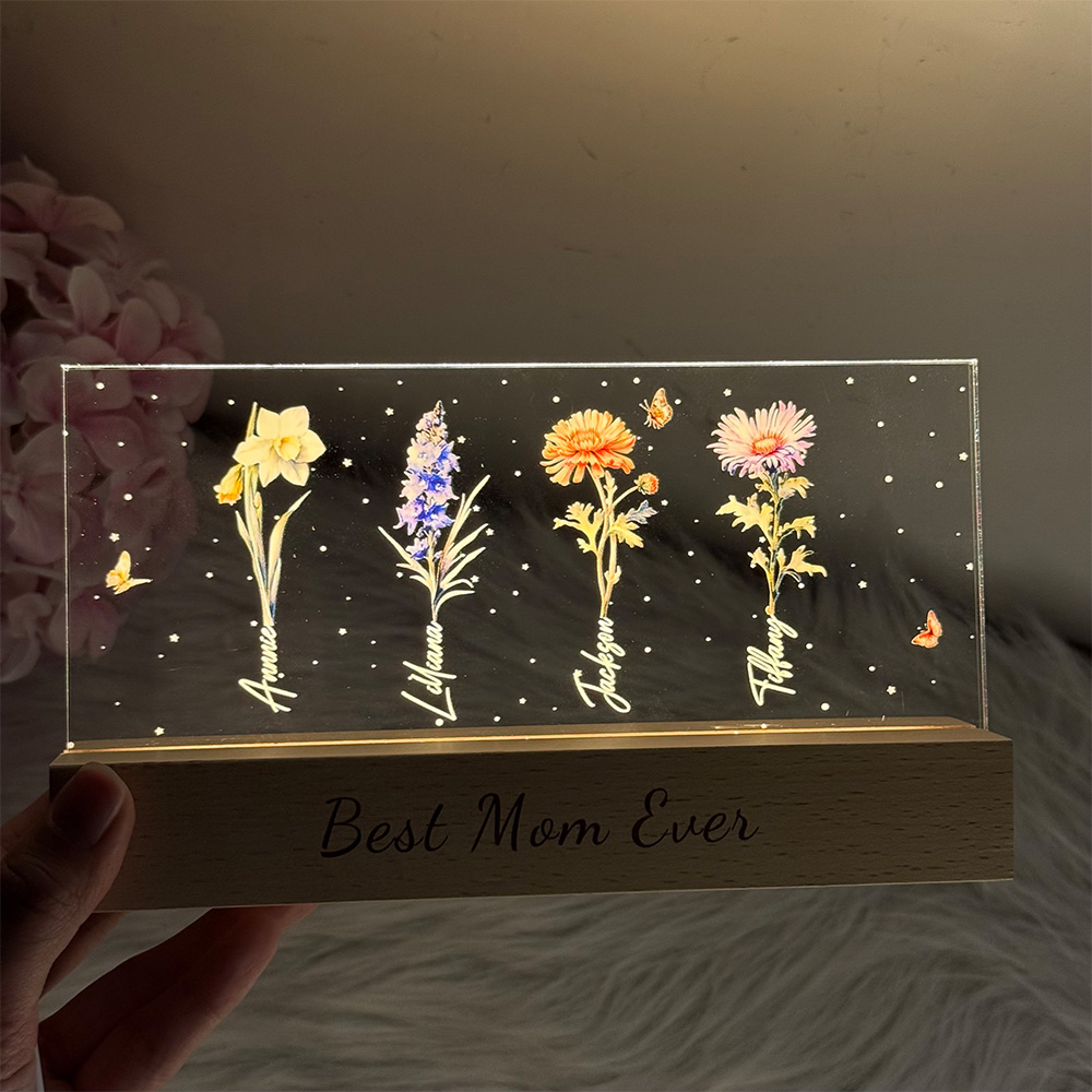 50%OFF⭐️Birth Month Flower With Names Personalized LED Night Light
