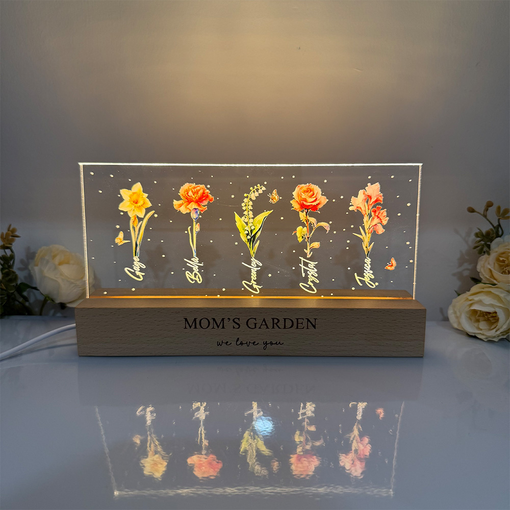 50%OFF⭐️Birth Month Flower With Names Personalized LED Night Light