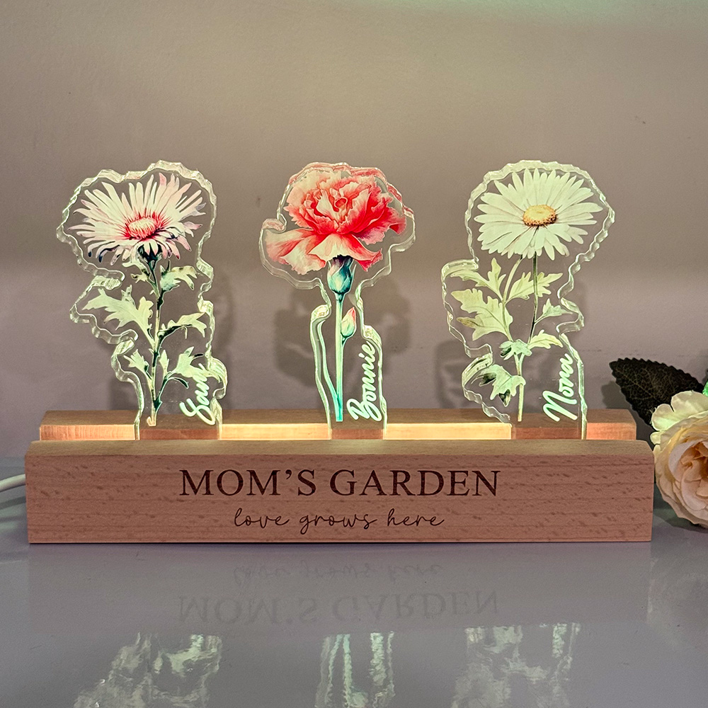 50%OFF✨3D Birth Flower Custom Names Crystal Acrylic LED Light