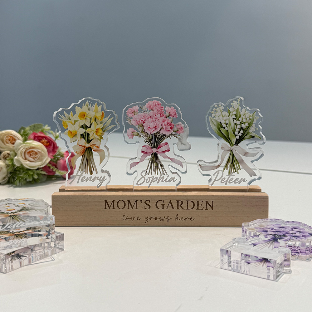 50%OFF✨3D Birth Flower Bouquet Custom Names Crystal Acrylic LED Light