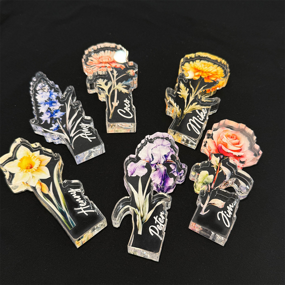 50%OFF✨3D Birth Flower Custom Names Crystal Acrylic LED Light