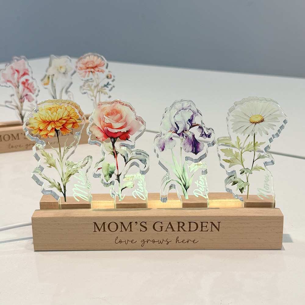 50%OFF✨3D Birth Flower Custom Names Crystal Acrylic LED Light