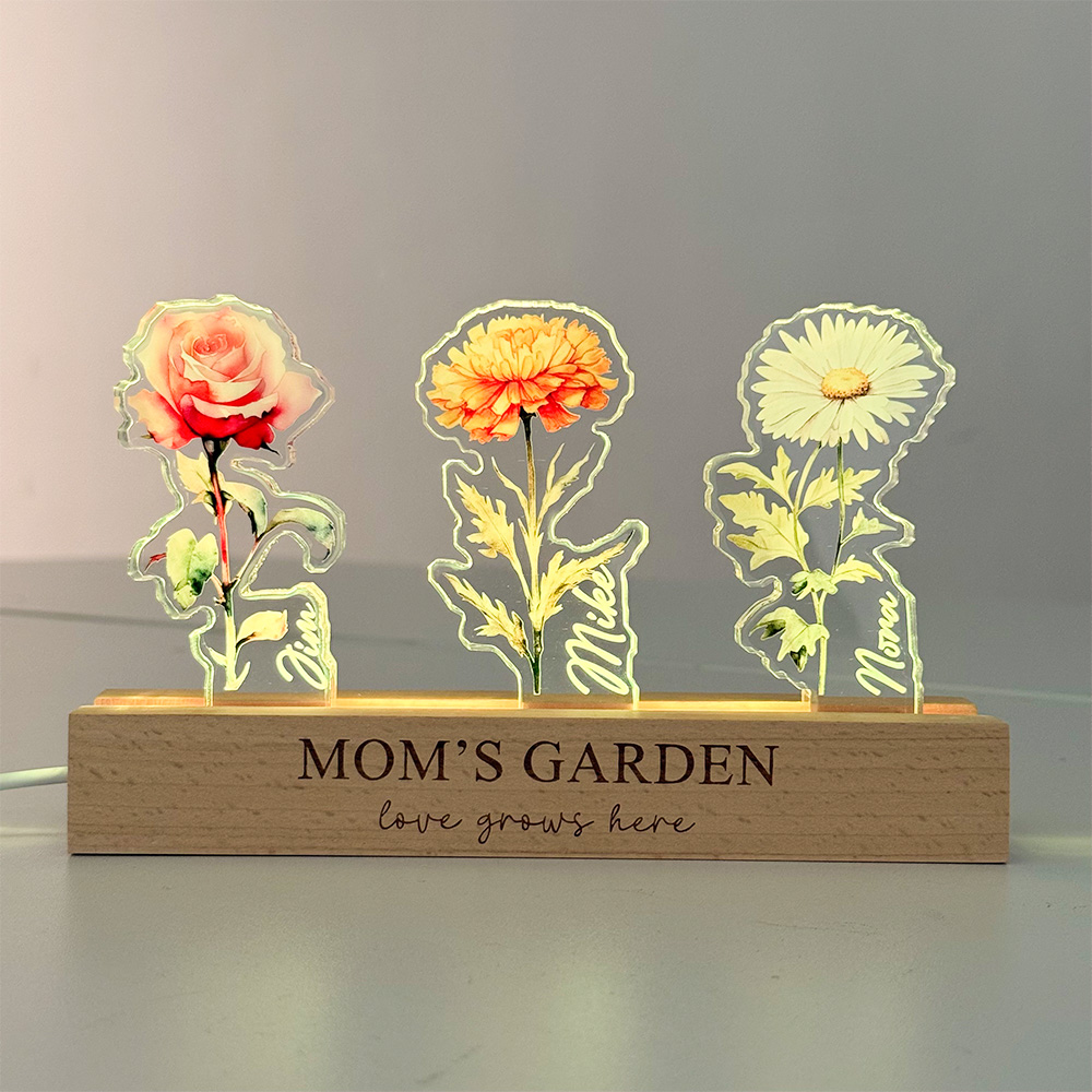 50%OFF✨3D Birth Flower Custom Names Crystal Acrylic LED Light