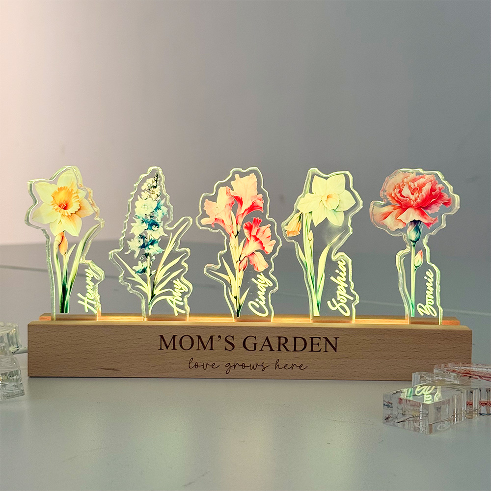 50%OFF✨3D Birth Flower Custom Names Crystal Acrylic LED Light