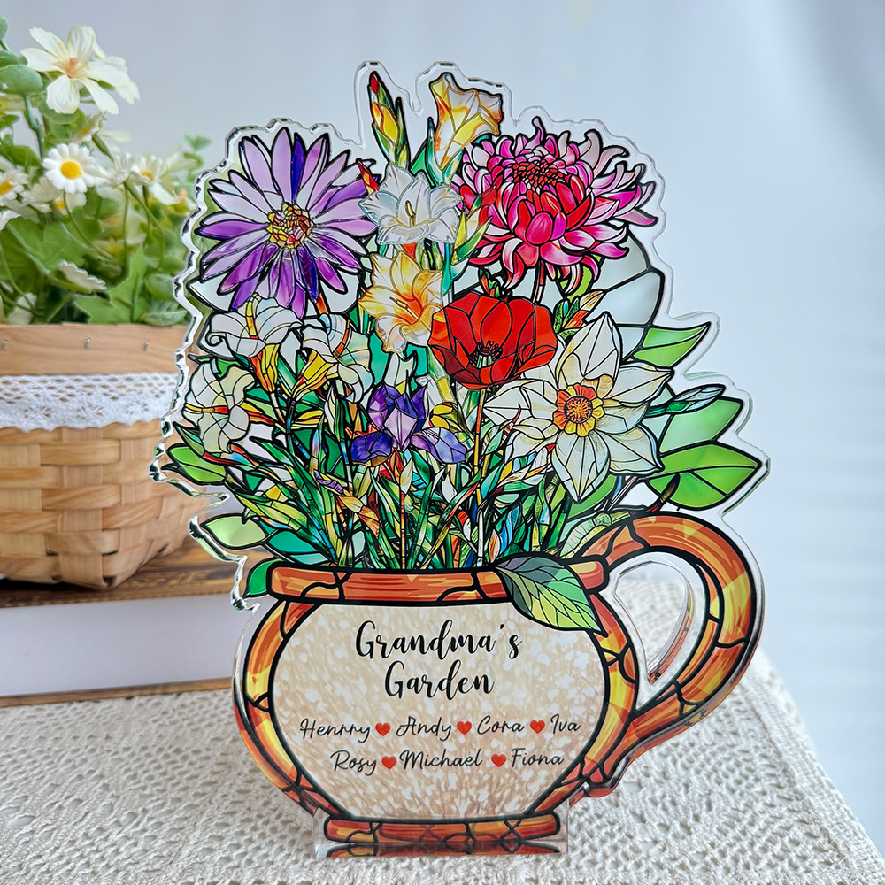 50%OFF💐Mom's Garden Birth Month Flower With Names Acrylic Block Plaque