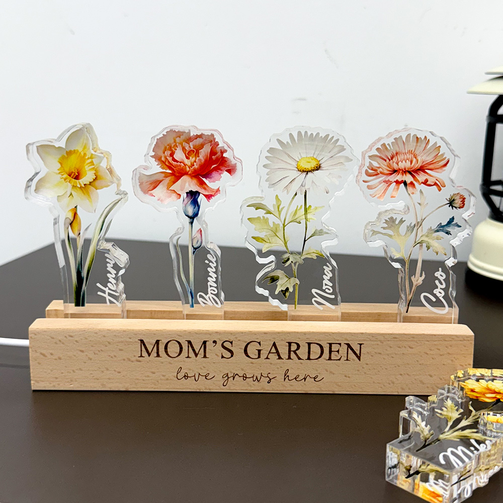 50%OFF✨3D Birth Flower Custom Names Crystal Acrylic LED Light