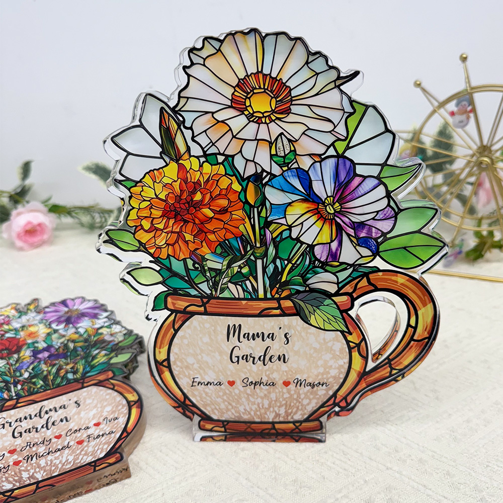 50%OFF💐Mom's Garden Birth Month Flower With Names Acrylic Block Plaque