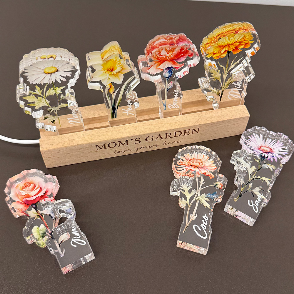 50%OFF✨3D Birth Flower Custom Names Crystal Acrylic LED Light