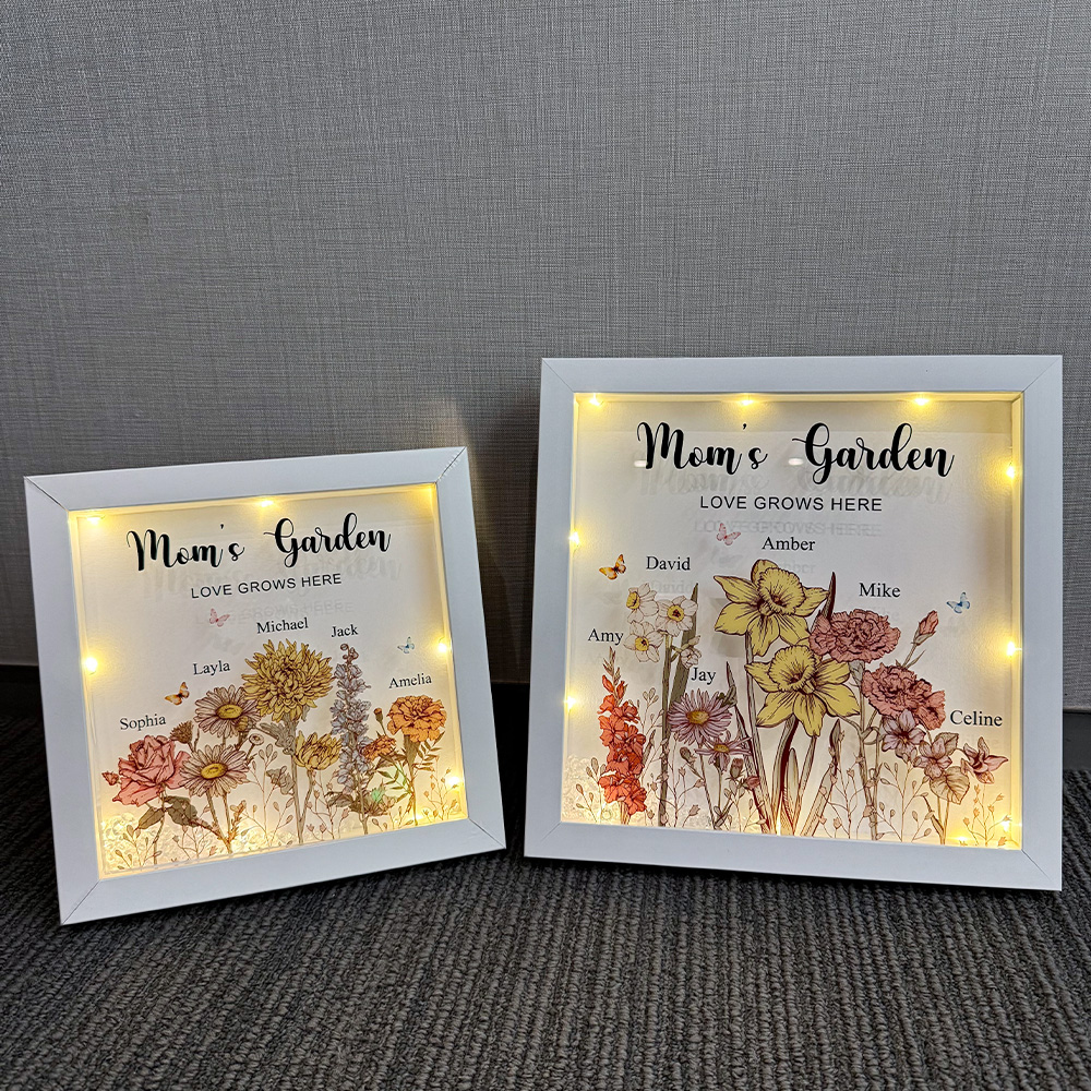 50% OFF✨Customized Mom's Garden Birth Flower Light Frame Box, Grandma's Garden Night Light