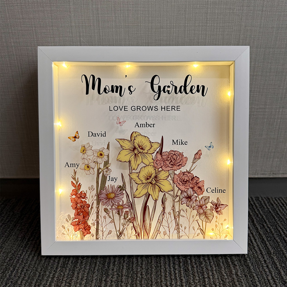 50% OFF✨Customized Mom's Garden Birth Flower Light Frame Box, Grandma's Garden Night Light