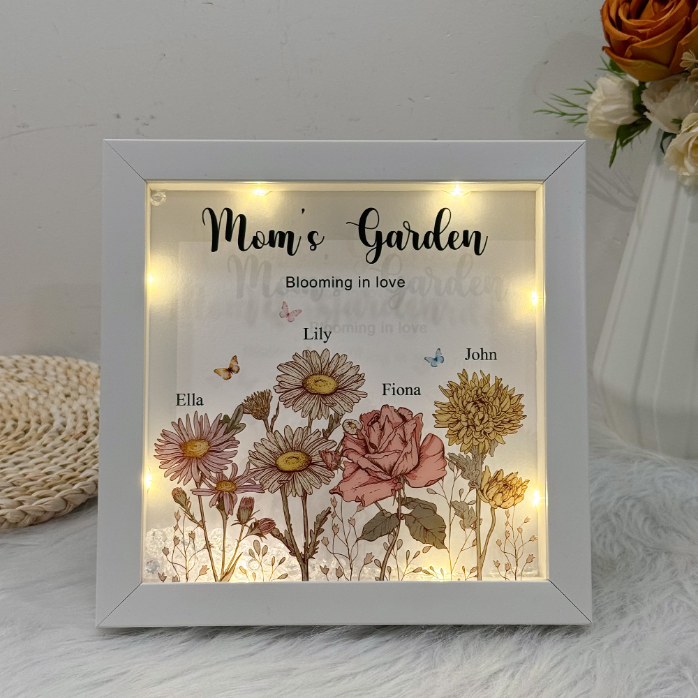 50% OFF✨Customized Mom's Garden Birth Flower Light Frame Box, Grandma's Garden Night Light