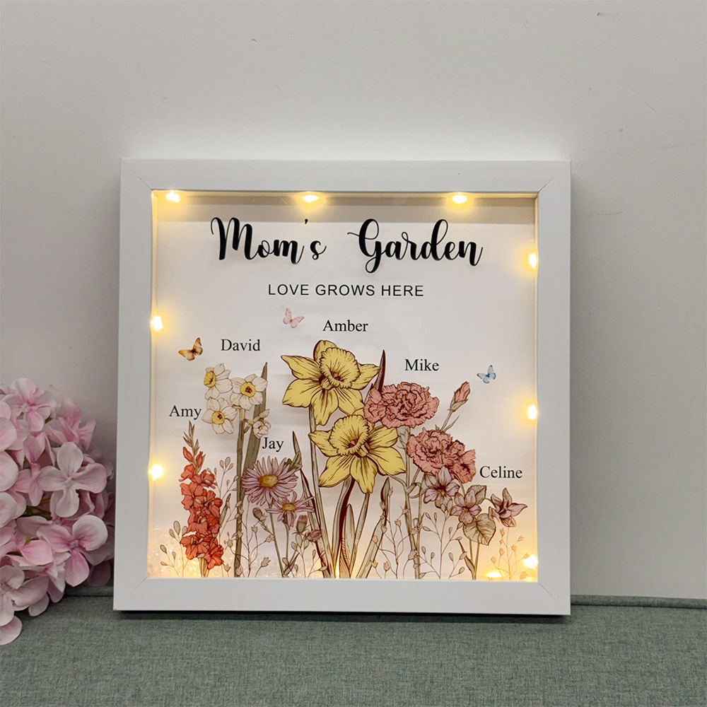 50% OFF✨Customized Mom's Garden Birth Flower Light Frame Box, Grandma's Garden Night Light