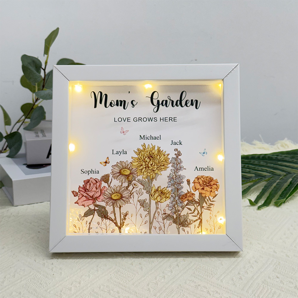 50% OFF✨Customized Mom's Garden Birth Flower Light Frame Box, Grandma's Garden Night Light