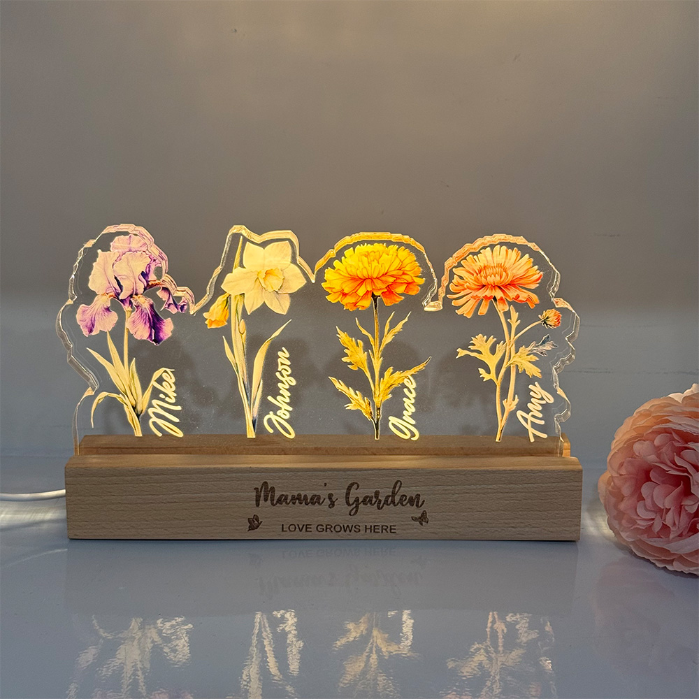 50%OFF❤️Mom's Garden Birth Flowers 3D 15mm Thick Acrylic Crystal Light