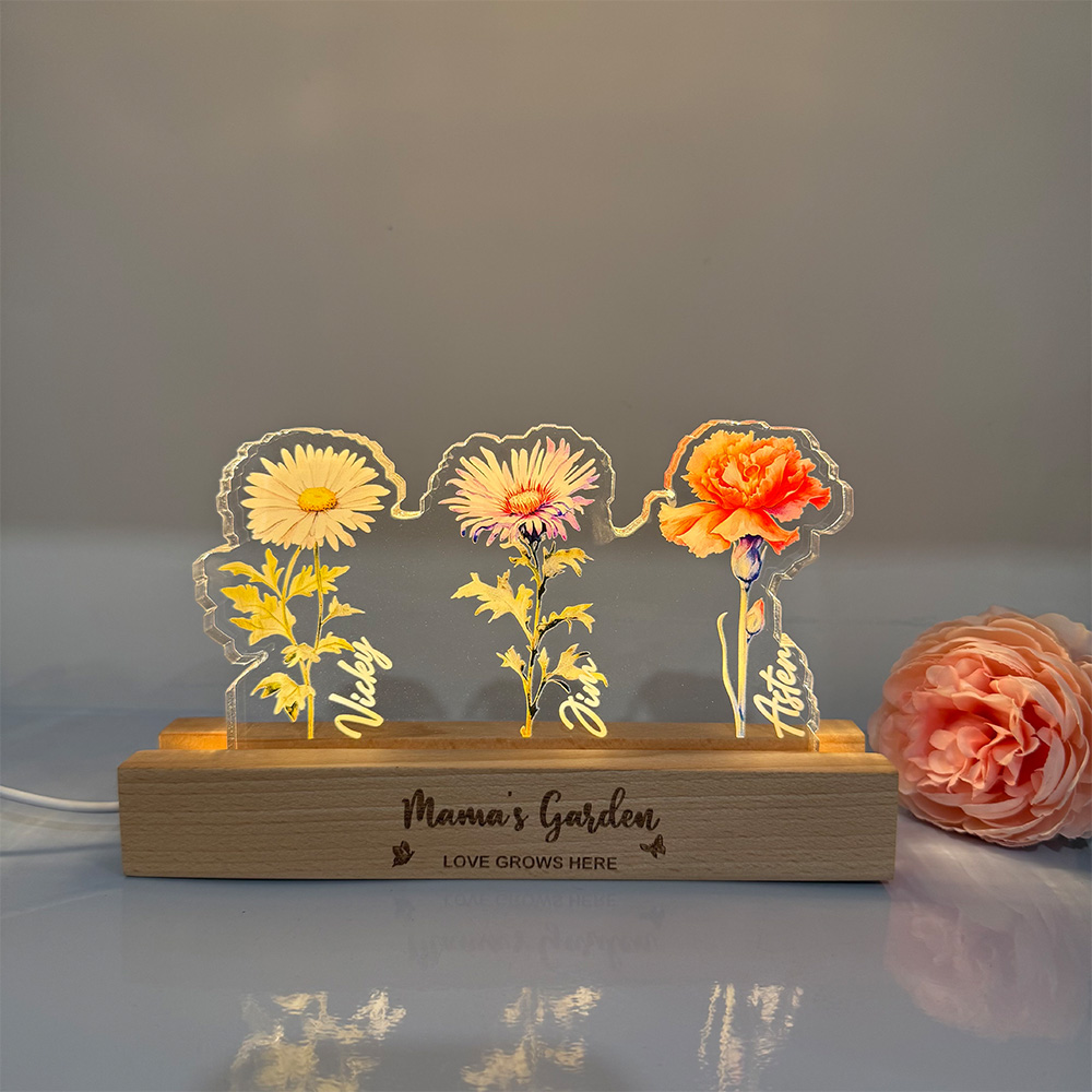 50%OFF❤️Mom's Garden Birth Flowers 3D 15mm Thick Acrylic Crystal Light