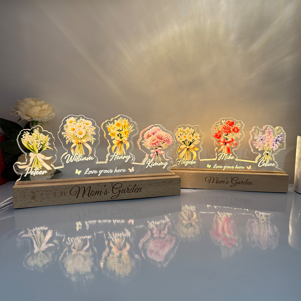 50%OFF✨Birth Flower Bouquet Custom Names 3D 15mm Thick Crystal Acrylic Light