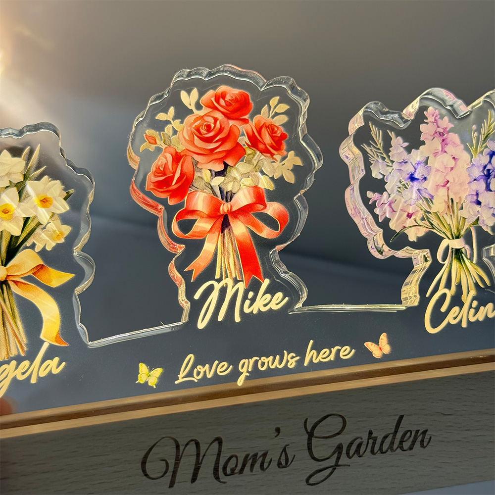50%OFF✨Birth Flower Bouquet Custom Names 3D 15mm Thick Crystal Acrylic Light