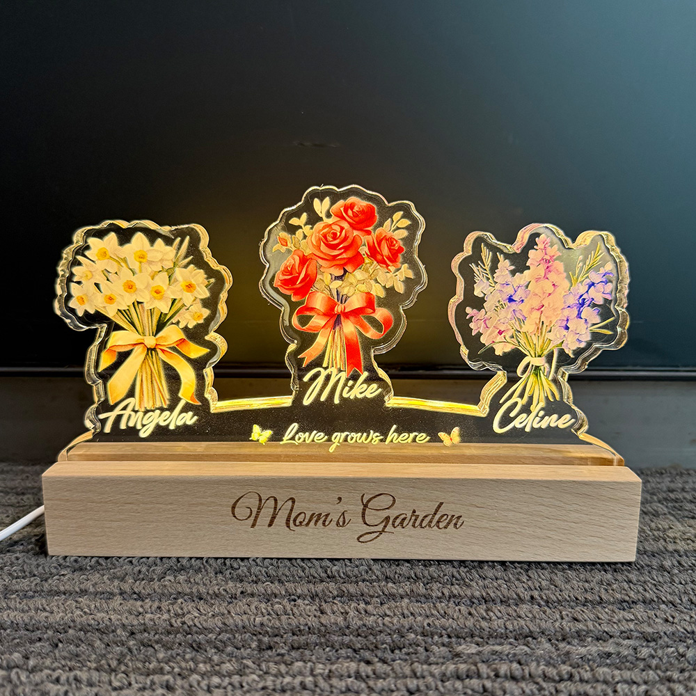 50%OFF✨Birth Flower Bouquet Custom Names 3D 15mm Thick Crystal Acrylic Light
