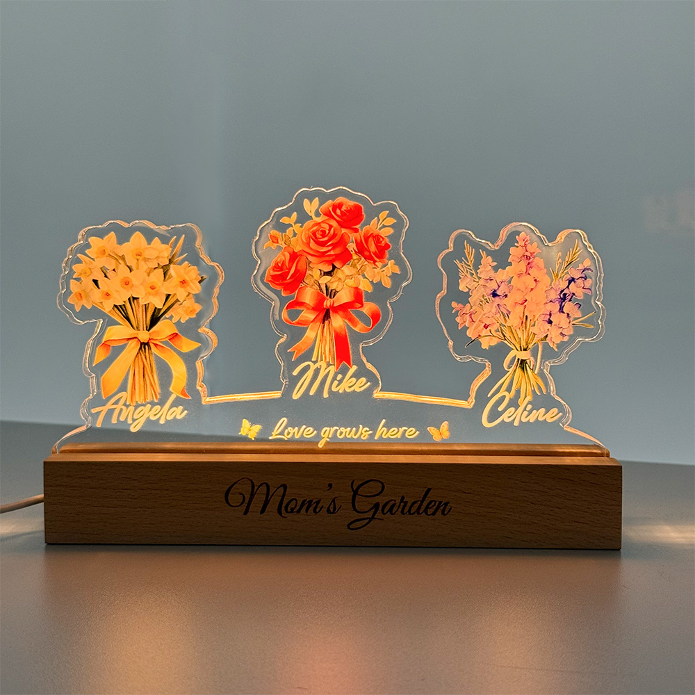 50%OFF✨Birth Flower Bouquet Custom Names 3D 15mm Thick Crystal Acrylic Light