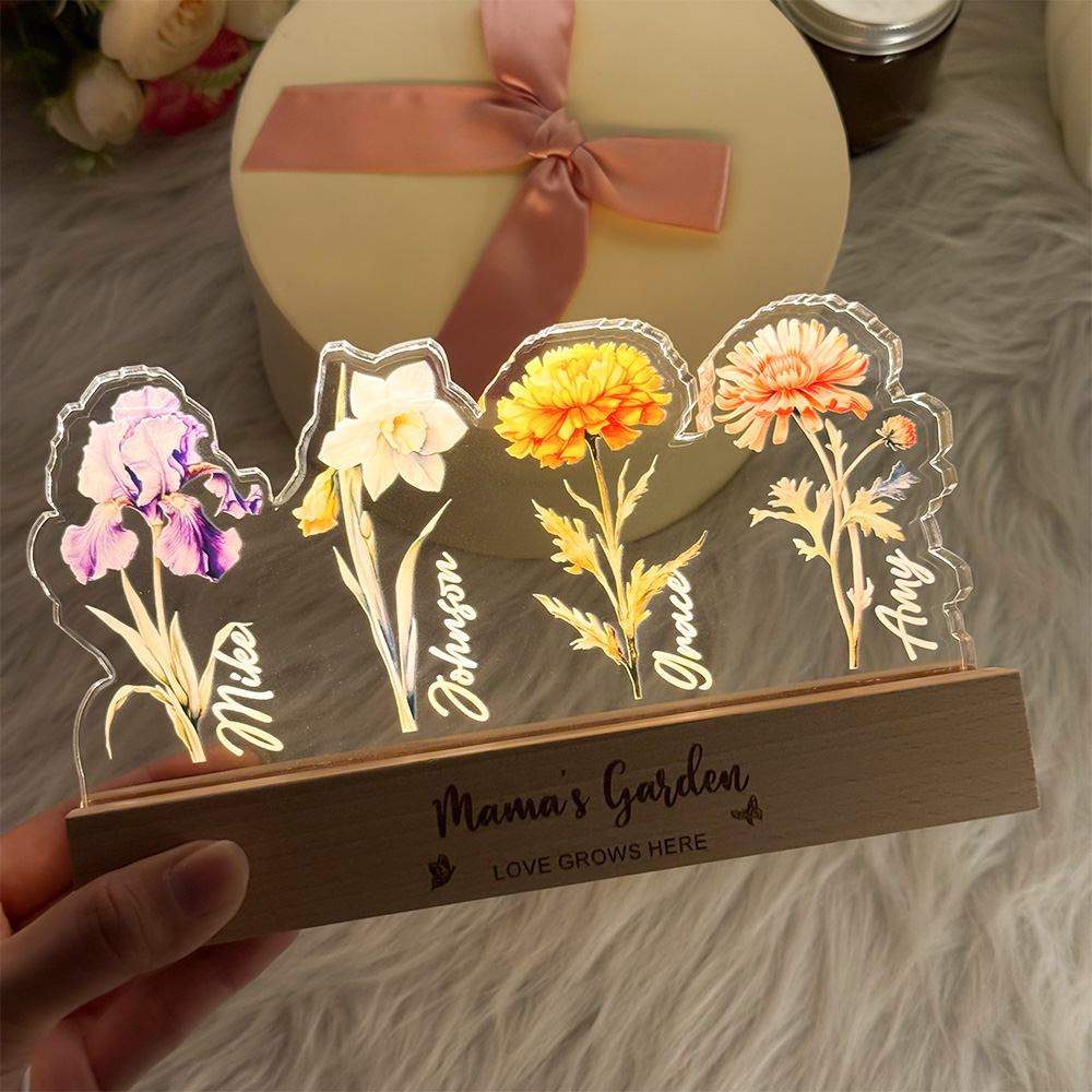 50%OFF❤️Mom's Garden Birth Flowers 3D 15mm Thick Acrylic Crystal Light