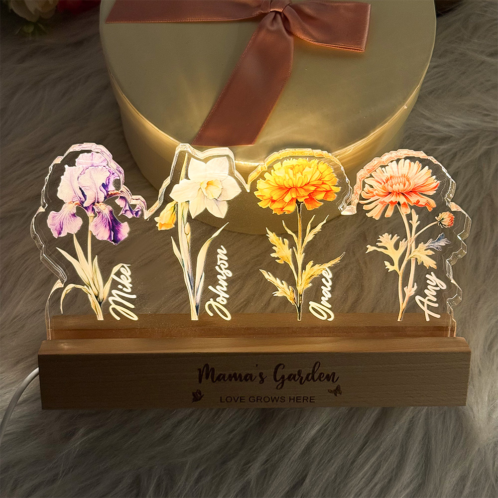 50%OFF❤️Mom's Garden Birth Flowers 3D 15mm Thick Acrylic Crystal Light