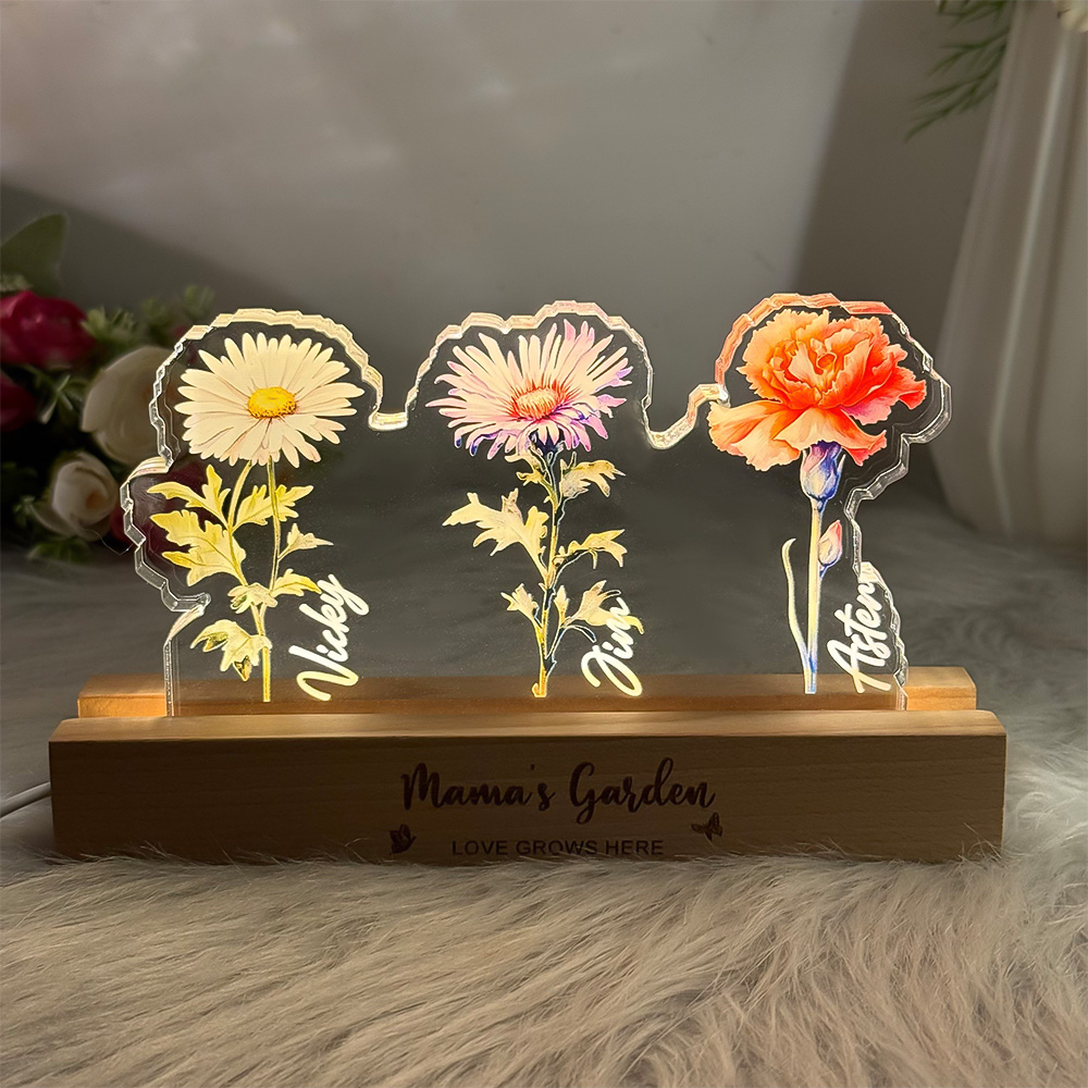 50%OFF❤️Mom's Garden Birth Flowers 3D 15mm Thick Acrylic Crystal Light