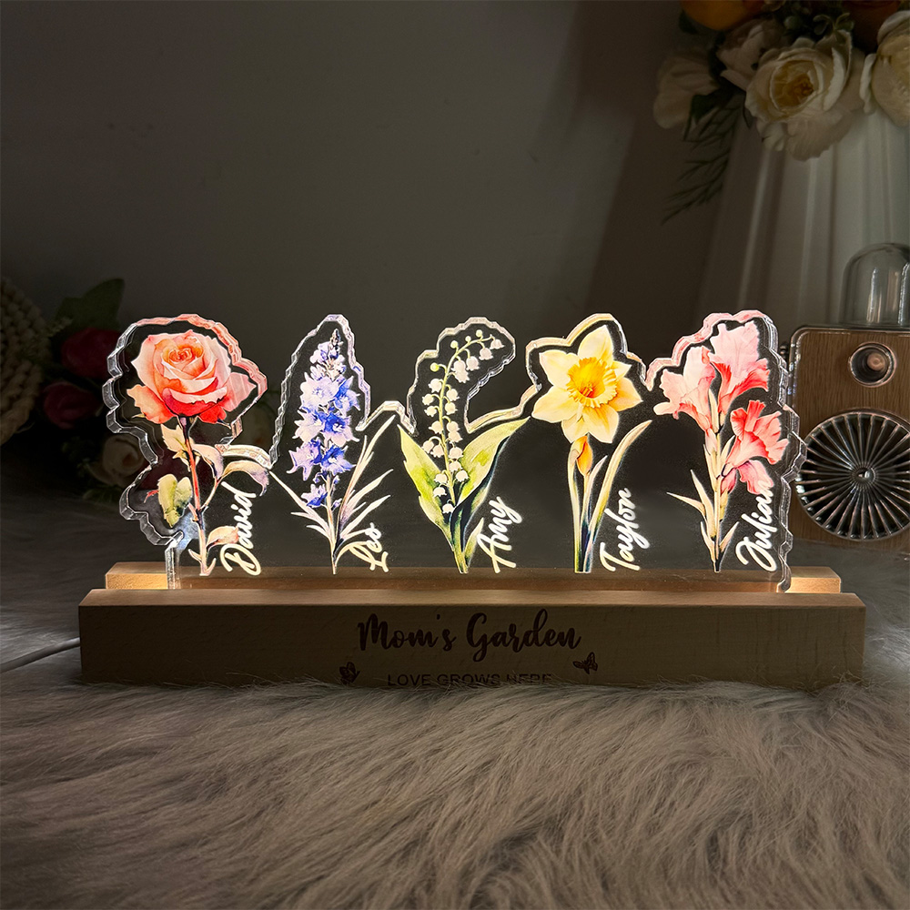 50%OFF❤️Mom's Garden Birth Flowers 3D 15mm Thick Acrylic Crystal Light