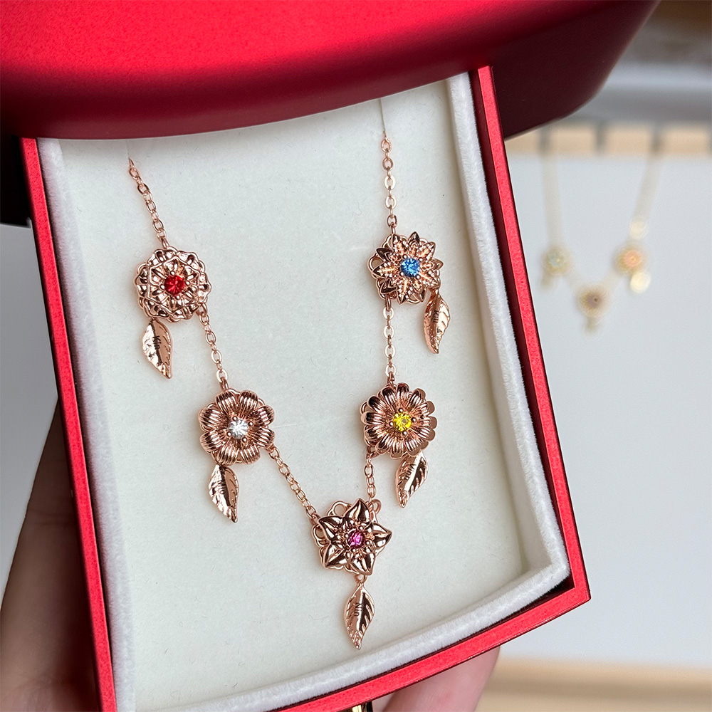 Personalized Birth Flower Fidget Spinner Necklace With Birthstone For Mom & Grandma