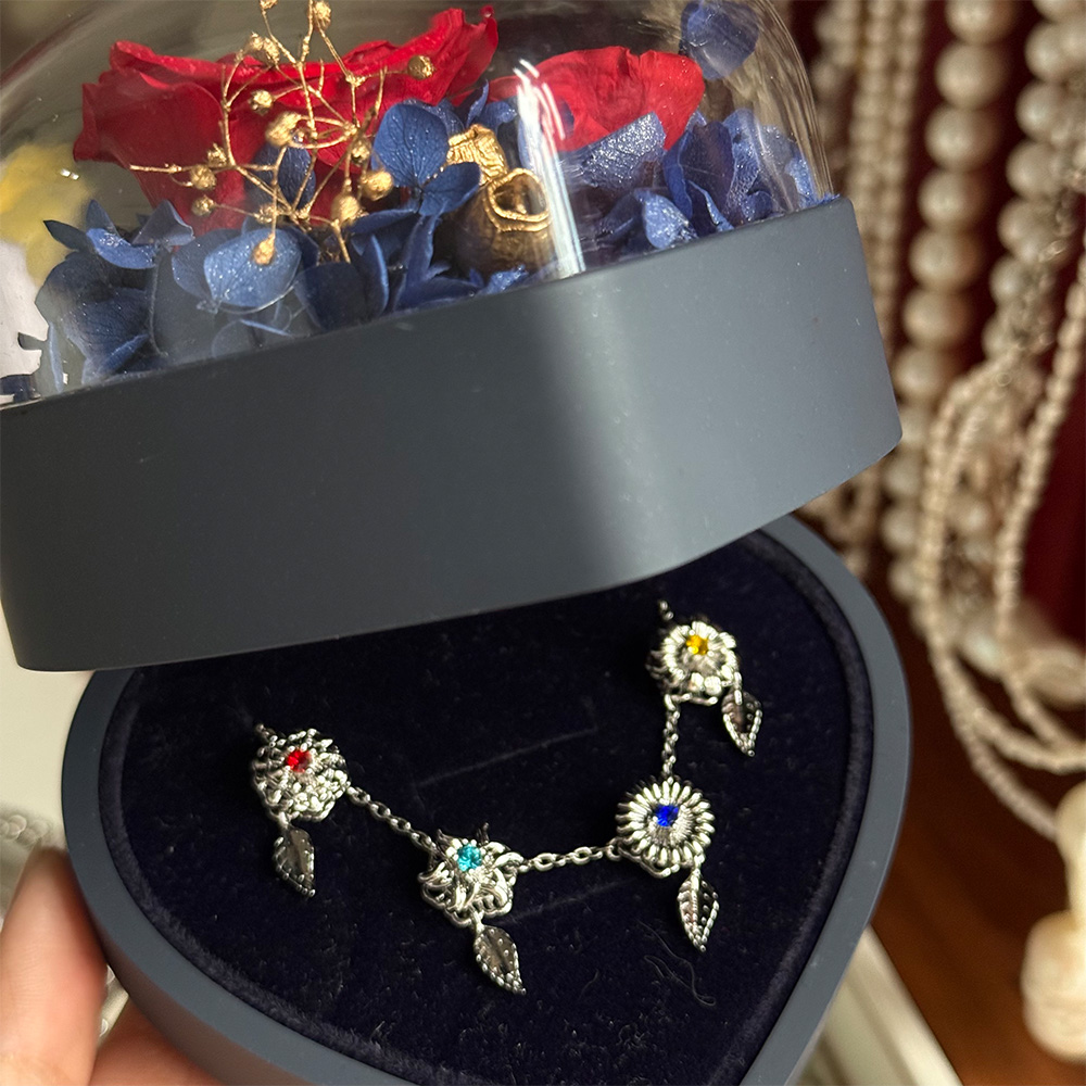 Personalized Birth Flower Fidget Spinner Necklace With Birthstone For Mom & Grandma