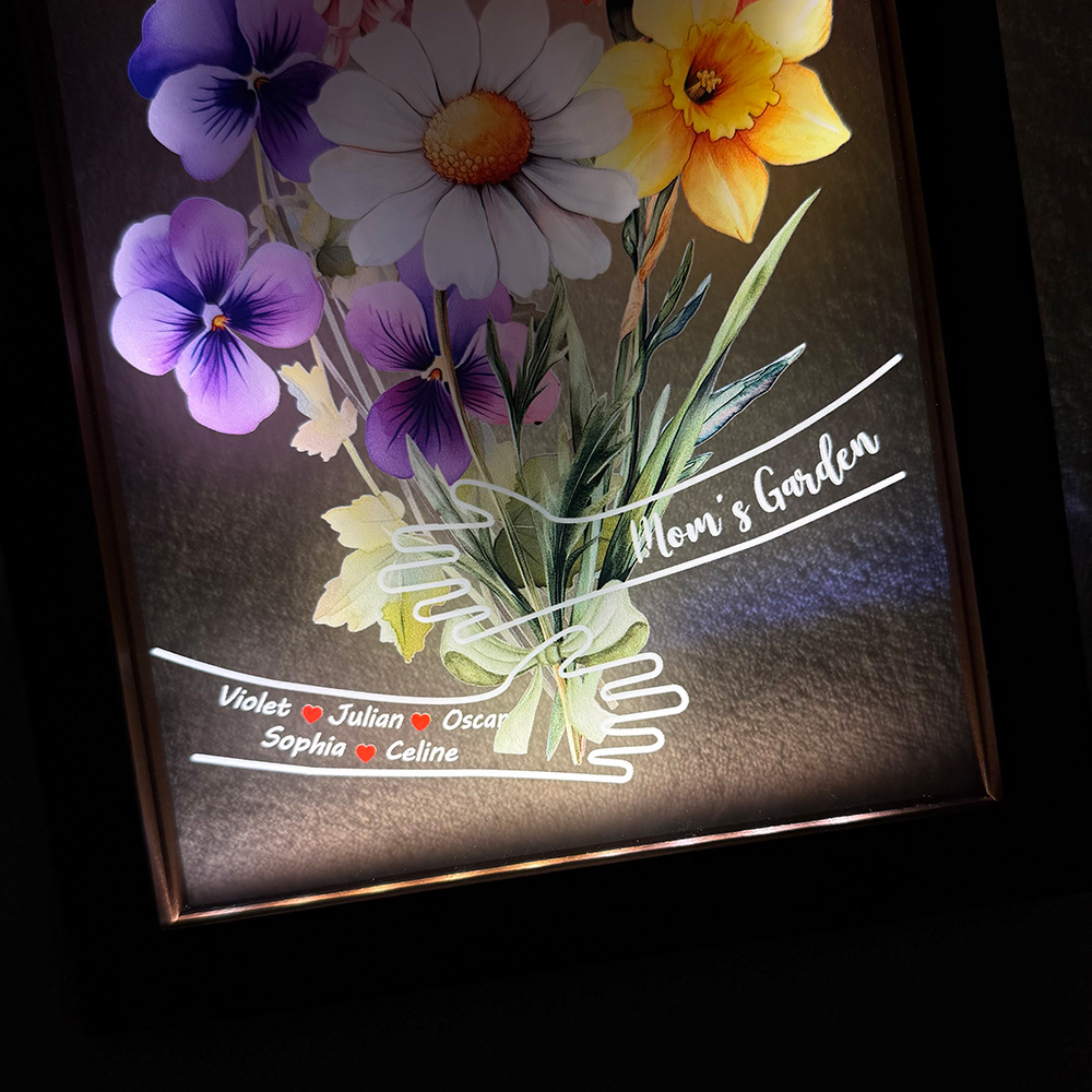 Custom Hug Birth Month Flower Bouquet with Names LED Night Light Frame