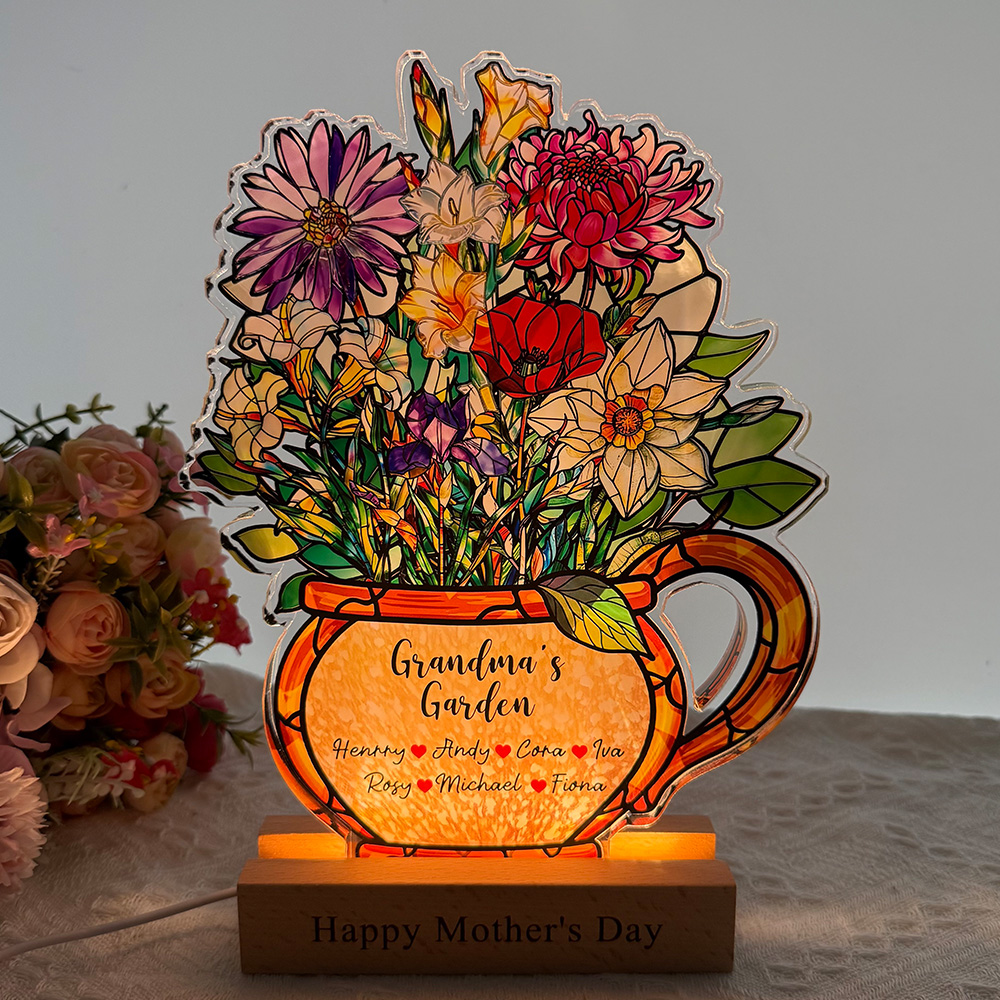 50%OFF💐Mom's Garden Birth Month Flower With Names Acrylic Block Plaque