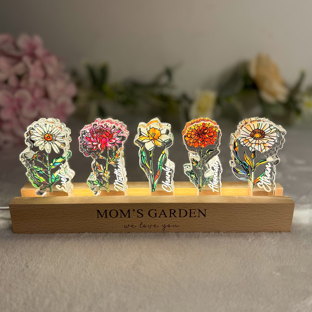 Custom Mom's Garden Birth Flower&Name 3D 15mm Thick Crystal Acrylic Light