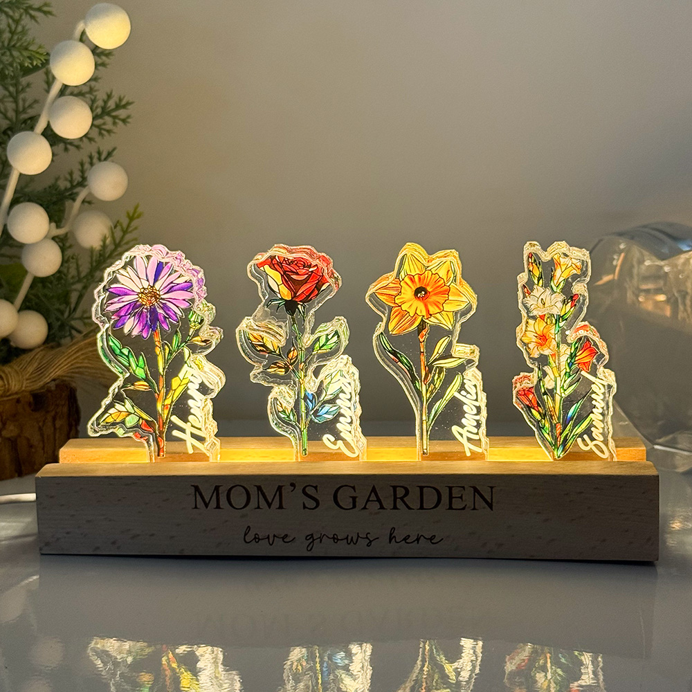Custom Mom's Garden Birth Flower&Name 3D 15mm Thick Crystal Acrylic Light