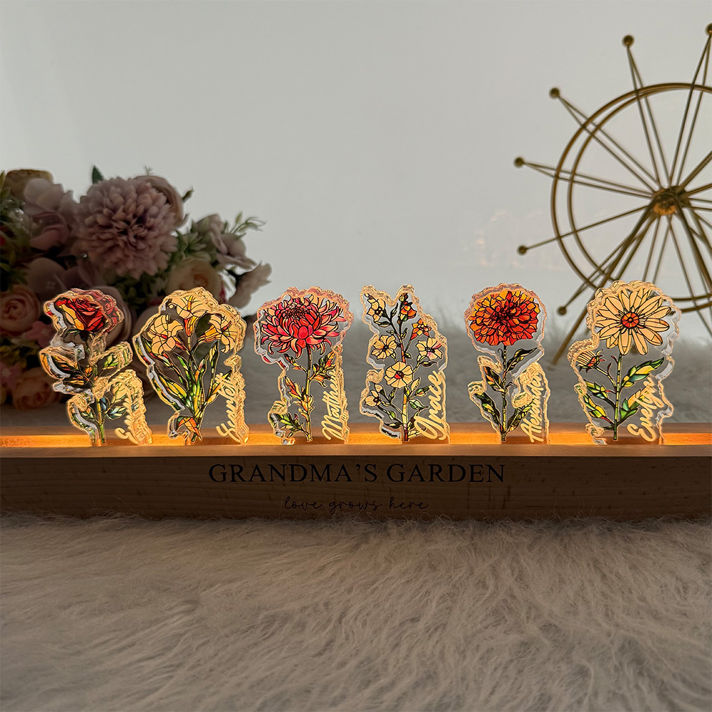 Custom Mom's Garden Birth Flower&Name 3D 15mm Thick Crystal Acrylic Light