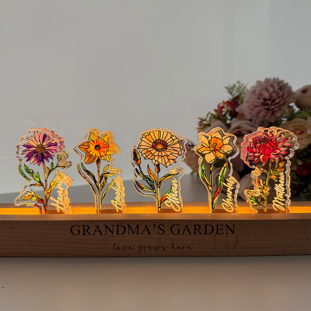 Custom Mom's Garden Birth Flower&Name 3D 15mm Thick Crystal Acrylic Light